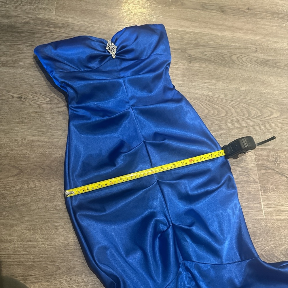 Xscape Blue Strapless Ruched Prom Gown - Picture 5 of 8